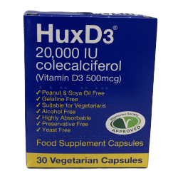 Pack of 30 HuxD3 20000IU Colecaliferol Capsules