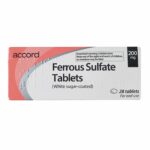 Ferrous Sulphate Accord 200mg Tablets pack – 28 tablets iron supplement bottle
