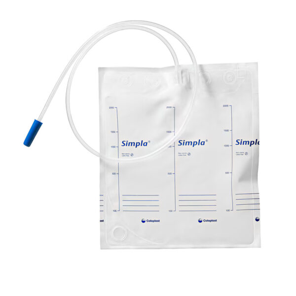 Coloplast Simpla 2L night drainage bag with anti-kink tubing and drain tap